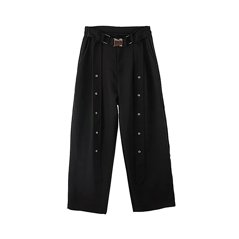 

Male Streetwear Fashion Loose Punk Gothic Trousers Men Ribbon Belt Casual Straight Wide Leg Pant Stage Show Pants