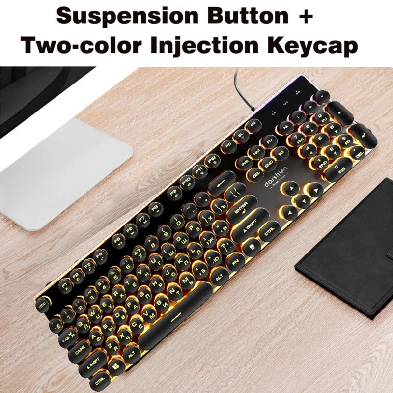 

USB Wired Mechanical Gaming Keyboard with True RGB Backlit Russian Round 104-Key Retro Keycap Two-Color Injection Keycap