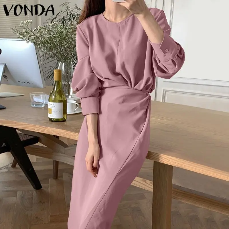 

Осеннее платье с длинным рукавом 2022 VONDA, женское офисное платье, винтажное богемное платье с отложным воротником, праздничный Сарафан