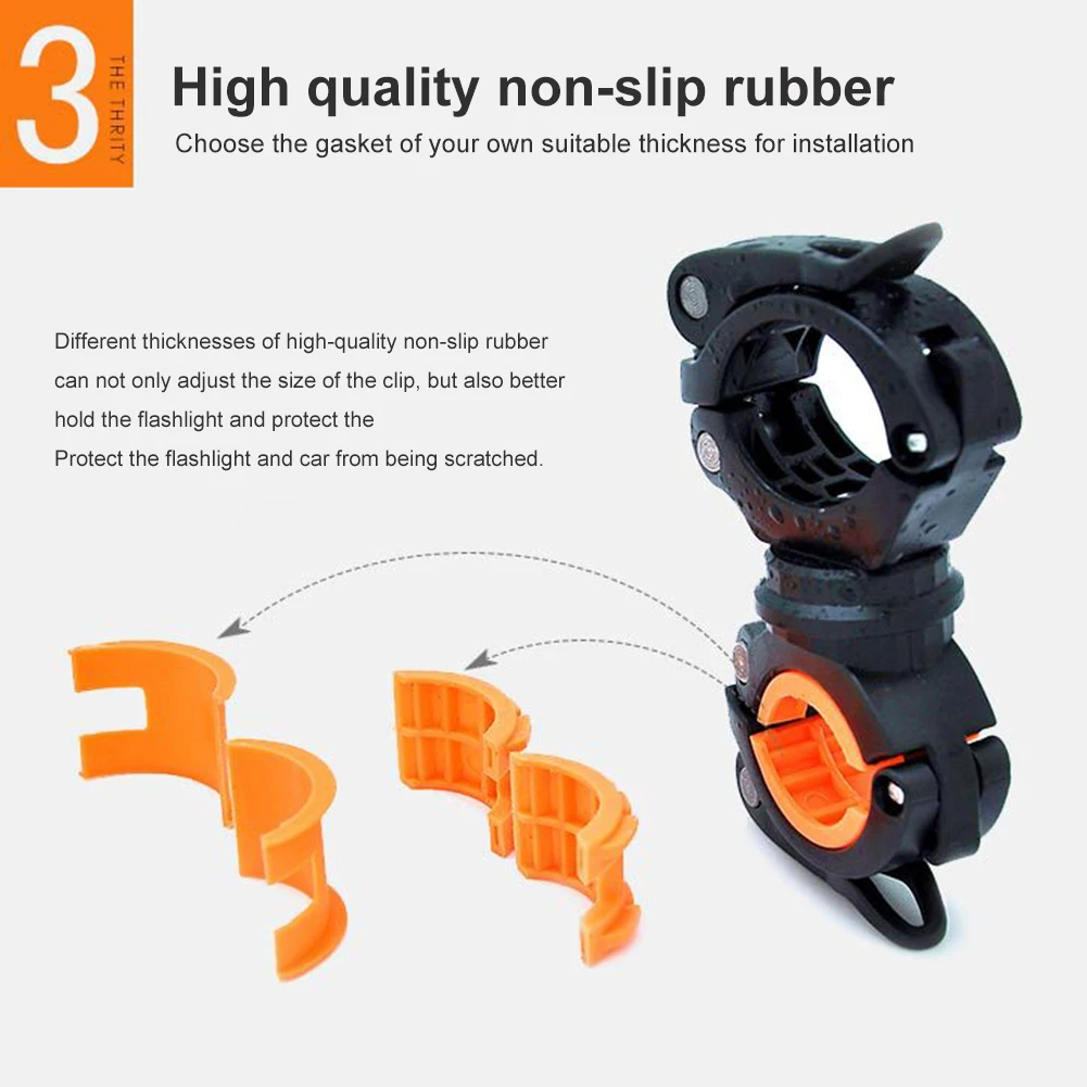 

360 Degree Rotation Adjustable Bike Front Lamp Bracket Flashlight Holder Bicycle Handlebar Quick Release Light Mount Clamp Clip