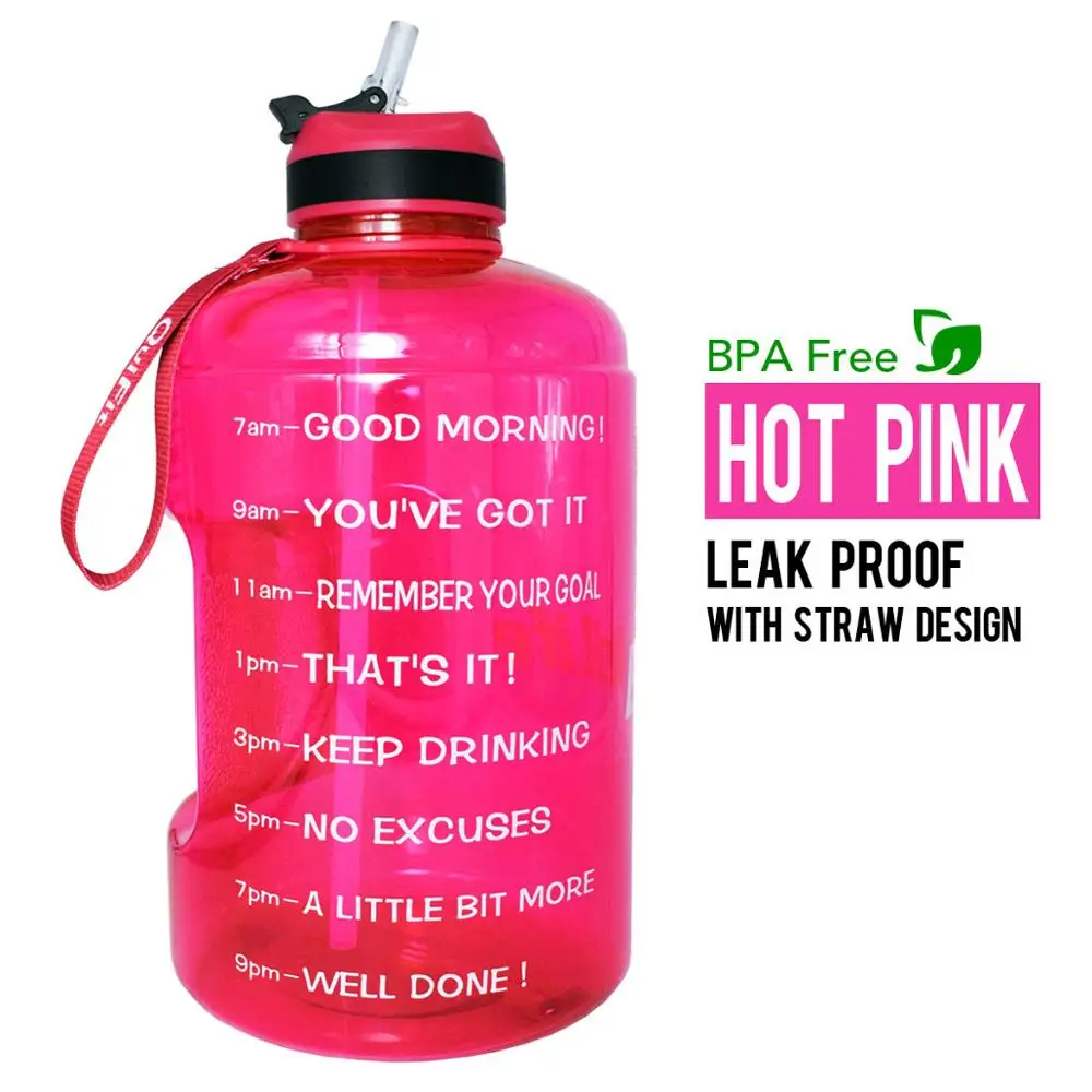 Pink BuildLife 1 галлон бутылка для воды с соломенным маркером времени 3.78л 128 унций BPA бесплатно пластиковая большая емкость фитнес спорт воды кувшин - Цвет: Pink