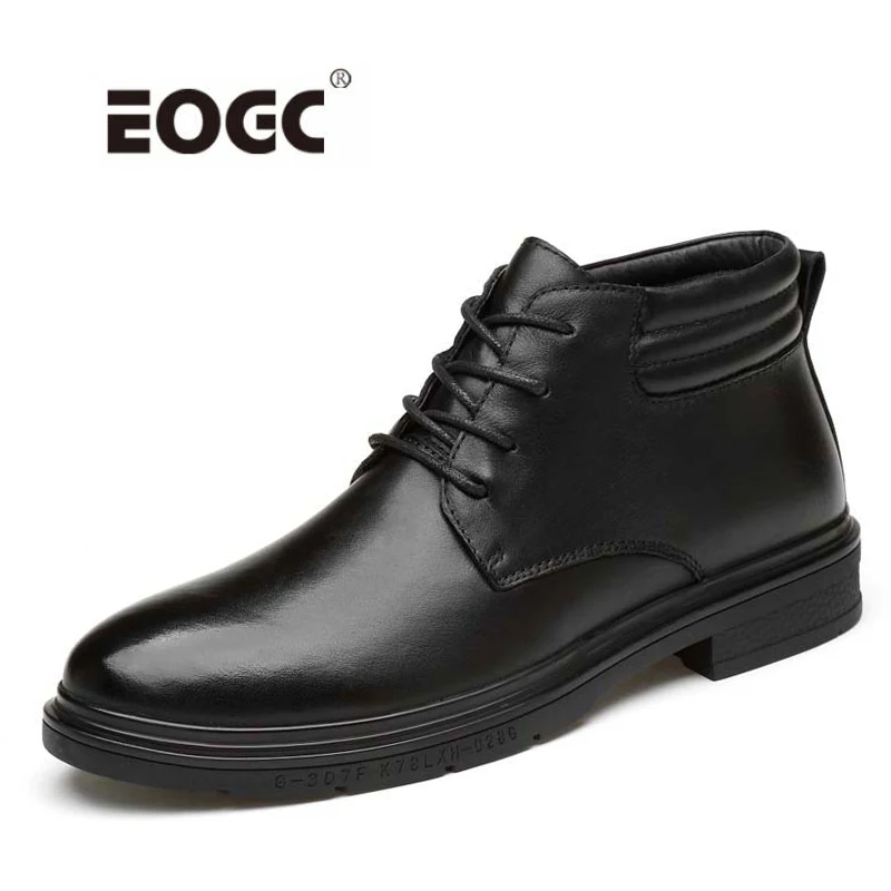 Ботинки мужские из натуральной кожи Теплые ботильоны на шнуровке мех плюш