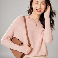 2022 spring autumn and winter new cashmere sweater womens round neck korean style loose solid color knitted sweater 100 wool