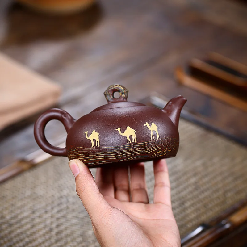 Yixing Famous Manual Desert Camel Dark-red Enameled Pottery Teapot Raw Ore Purple Ink For Imprinting Of Seals Hand Tea Set Suit | Дом и сад