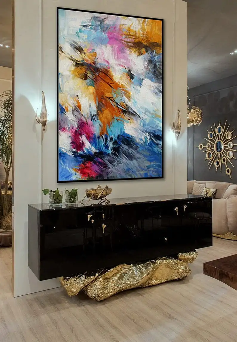 Goedkoop Borstel Slag Oversize Extra Grote Verticale Moderne Kleurrijke Wall Art Hand Geschilderd Olieverfschilderij Living Eetkamer Bed Room