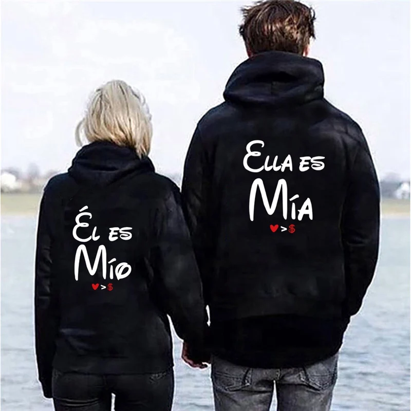 Мужские и женские толстовки с капюшоном надписью пуловер el_es_mio ella_es_mia|Женские