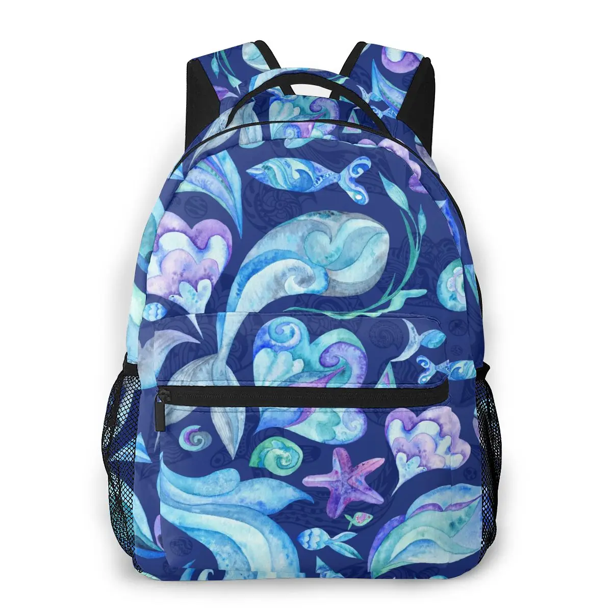 

OLN Backpack Women Shoulder Bag For Teenage Girls Fishes Whales Starfishes Shells Waves Bagpack Female Ladies School Backpack