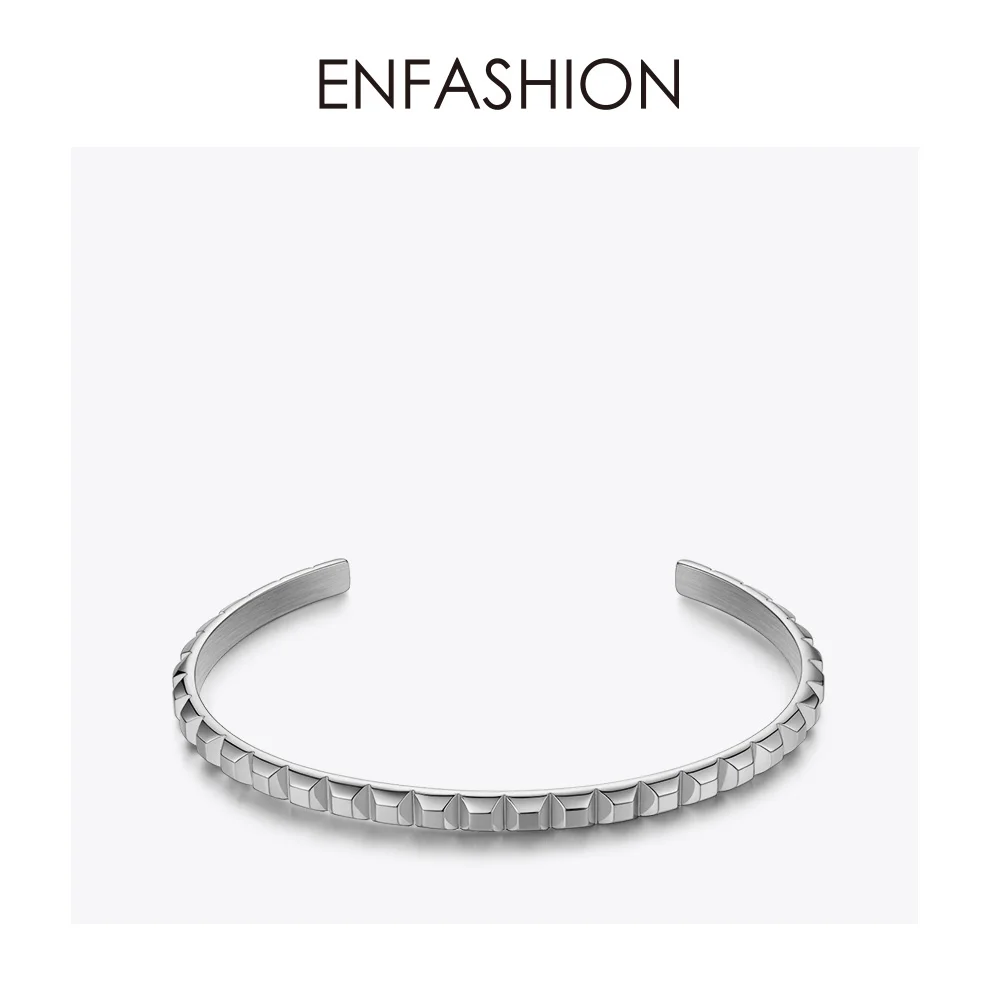 ENFASHION Браслет-манжета с пирамидой золотого цвета из нержавеющей стали панк браслеты с шипами браслеты для женщин ювелирные изделия Pulseira BF192008 - Окраска металла: Silver color