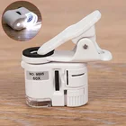 Микроскоп Универсальный с зажимом, ювелирное увеличительное стекло с регулируемой фокусировкой и зажимом для сотового телефона, УФ-светильник, 60 светодиодов, 1 шт.