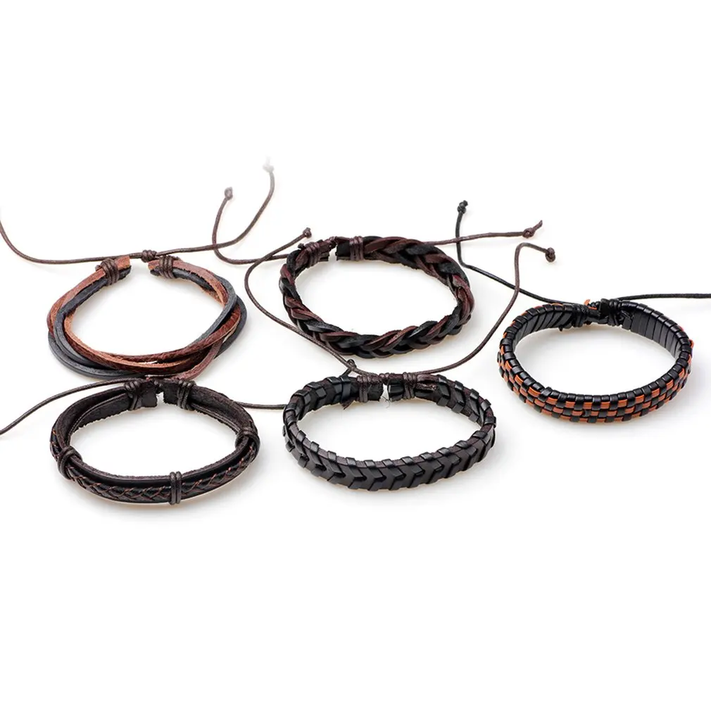 5 шт./лот стильный плетеный браслет ручной работы из искусственной кожи в