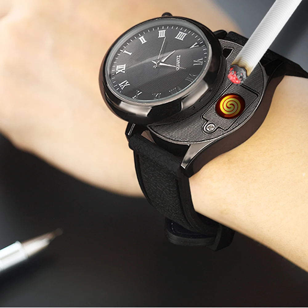 1 шт. Новинка USB зарядка зажигалка часы ветрозащитные электронные беспламенные