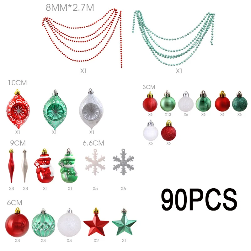 90 шт. Рождественская елка шары бусины комплект ювелирных изделий рождественские