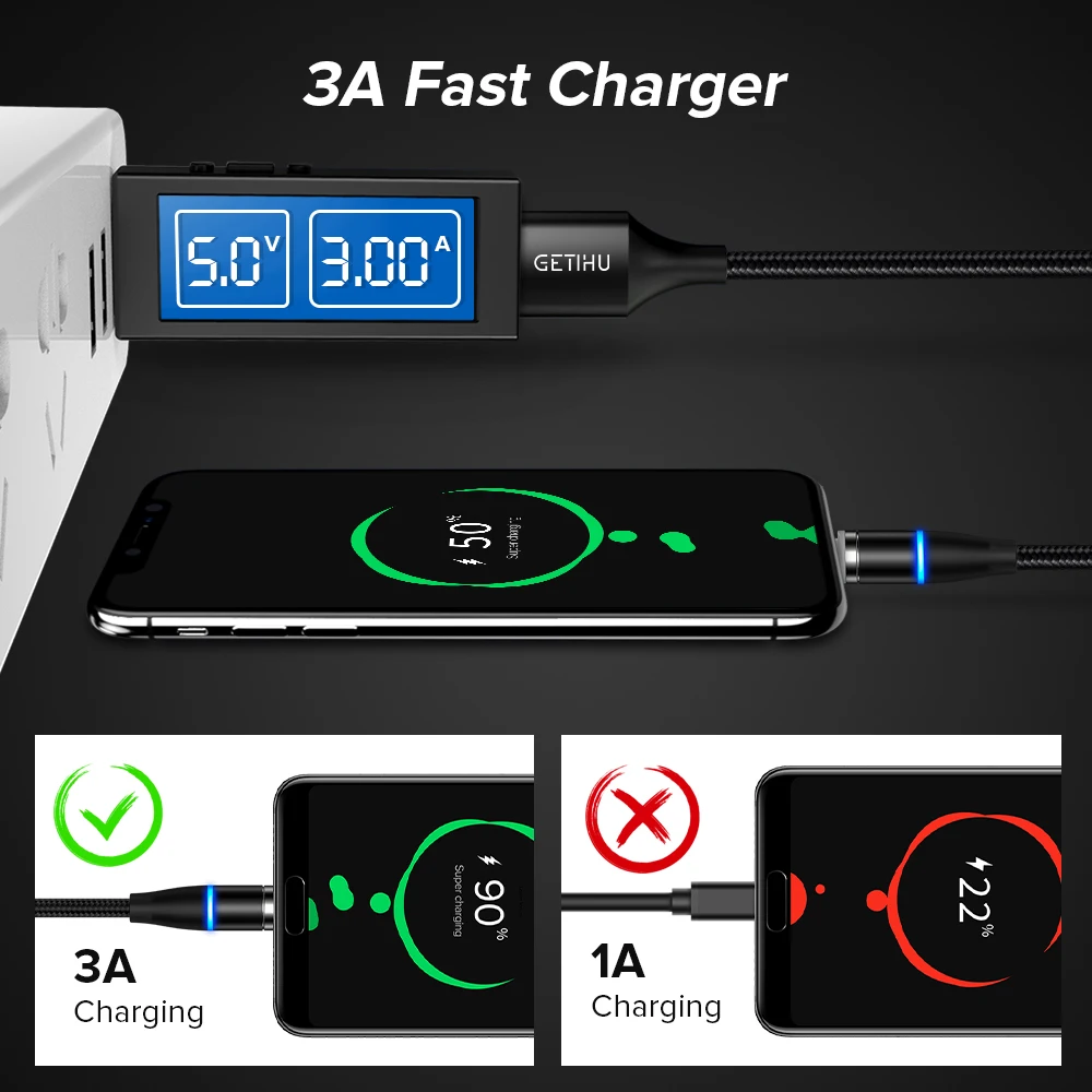 Магнитный кабель Venroii 1 м 2 3 А быстрая зарядка 0 зарядное устройство Micro USB Type-C для