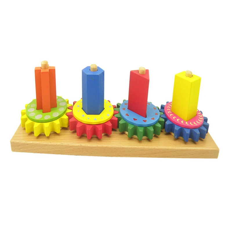 

Montessori Early Educational Wood Block Toys Gear Wheel Geometric Assembling Blocks Colorful Sorting Board Block Set Match Toys