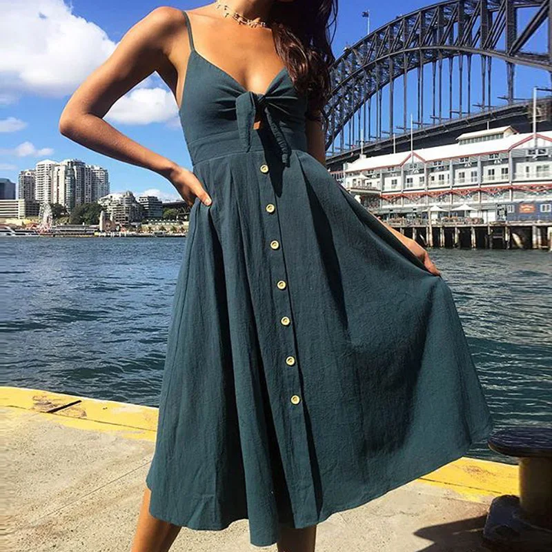 

Casual Red Spaghetti Strap Dress Women Bohemia Bow Backless Midi Vestidos Sexy Summer Dress 2021 Sundress Female Vintage Dresses