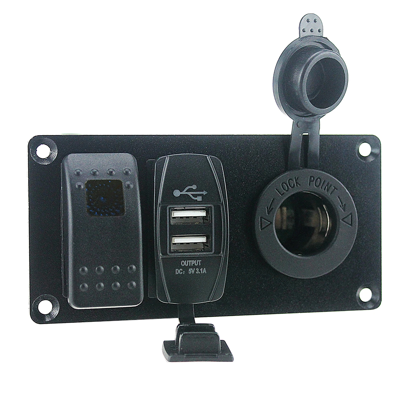 

S1940-Z ABS Водонепроницаемый 3.1A Dual USB Зарядное устройство гнездо для автомобильного прикуривателя кулисный переключатель Панель синий светоди...