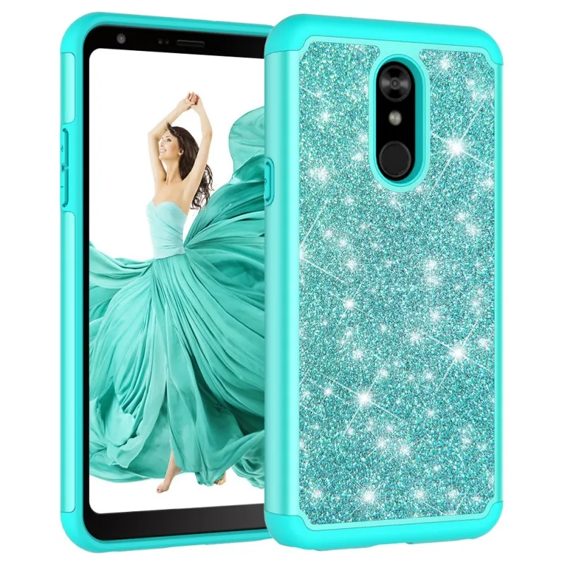 Mint Green Блестящий чехол для LG Stylo 5 4 G8 G7 V40 Q7 ThinQ Q Stylus 4 Bling двухслойный тяжелый ударопрочный чехол для девочек для LG K40 K8 K10 - Цвет: Mint Green