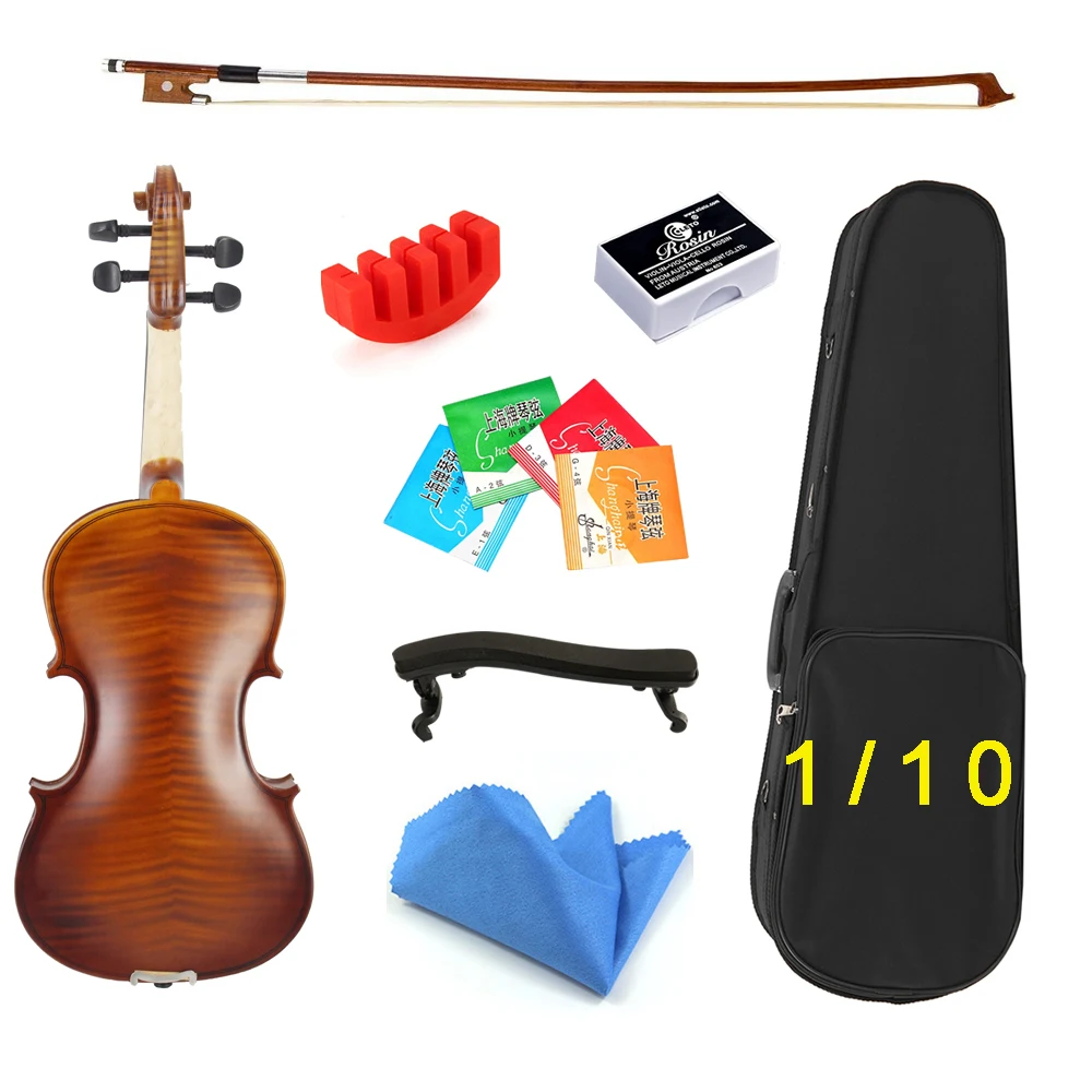

TONGLING Matte Finish Solid Wood Violin 1/10 Craft Stripe Violino for Kids Students Beginner Case Mute Bow Strings