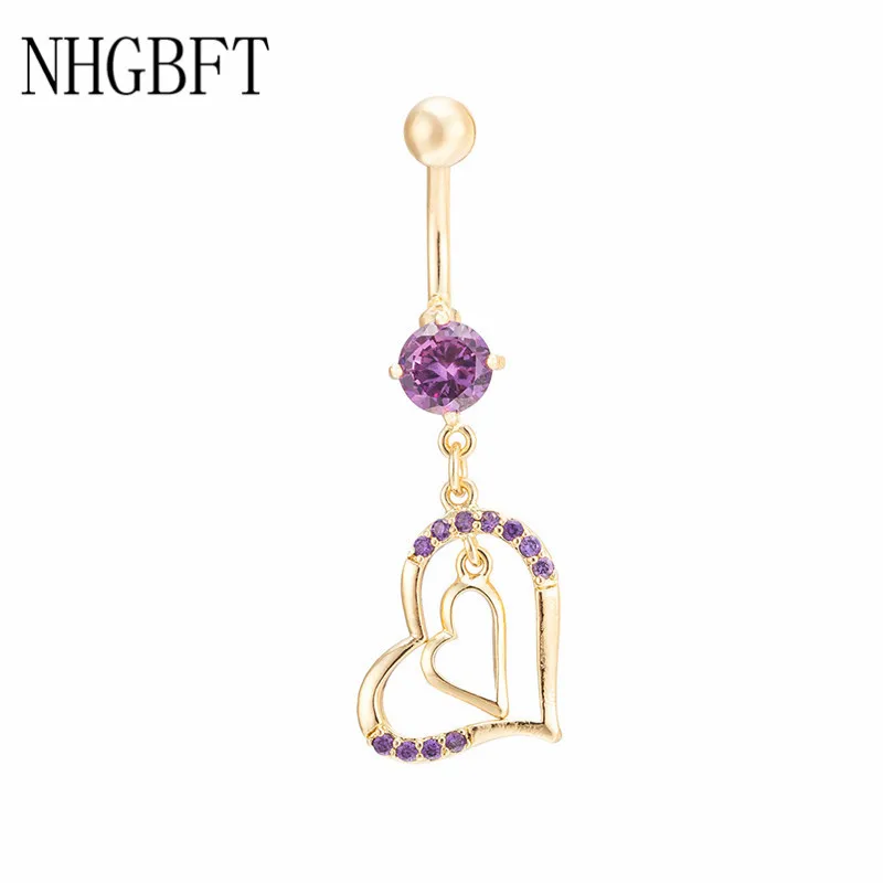 

NHGBFT Heart Center Navel Nail Gold color Navel Piercing women sexy Body Jewelry Belly Button Ring