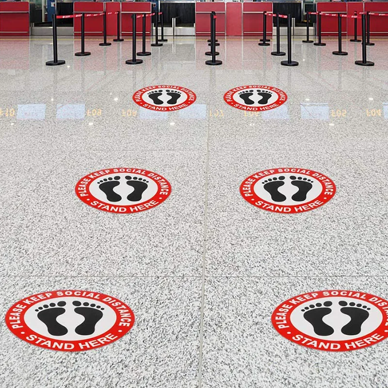 

20 Pcs Waterproof Social Distancing Sign Floor Stickers,Round Removable,for Restaurants Bank (11.8X11.8Inch)