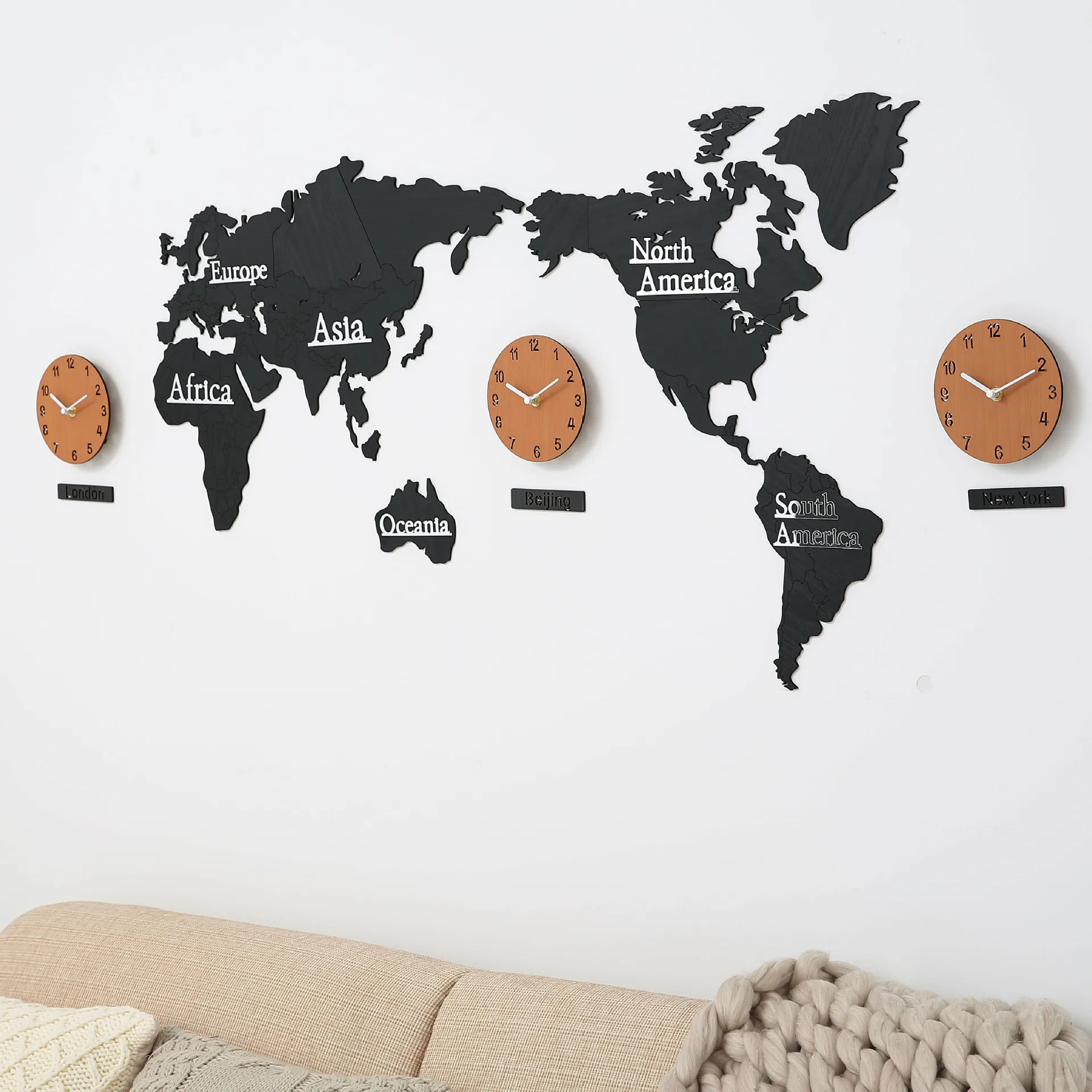 

DIY 3D Wall Clock Nordic Minimalist Home Decoration World Map Clock Modern Design Living Room Self-adhesive Home Deco