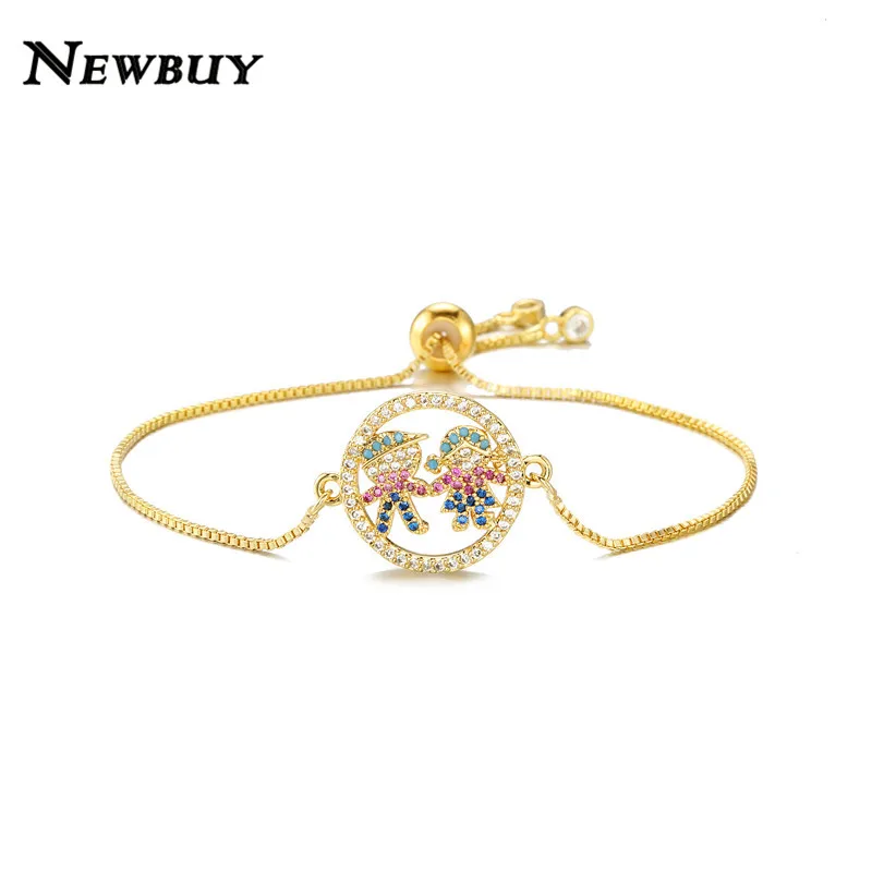 NEWBUY модный серебряный/золотой цвет милый мальчик и девочка Шарм Браслеты Микро Проложить прозрачный кубический цирконий Женский партии ювелирные изделия Прямая поставка - Окраска металла: NBSL455