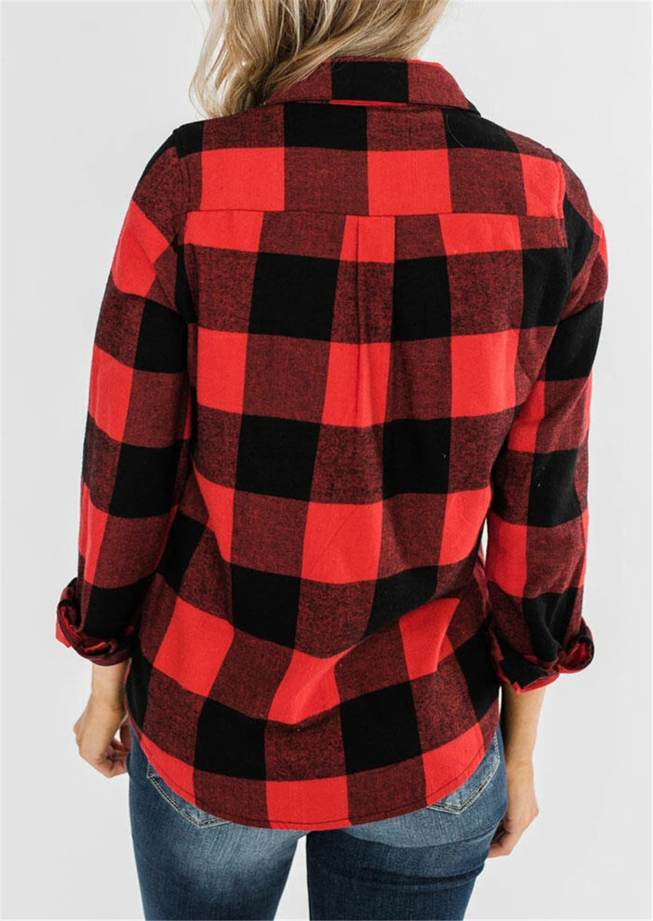 

Casual Long Sleeve Top Fashion Turn-down Collar Coat Women Jacket Mujer Chaqueta Red Plaid Coat Woman Pocket Zipper Jacket