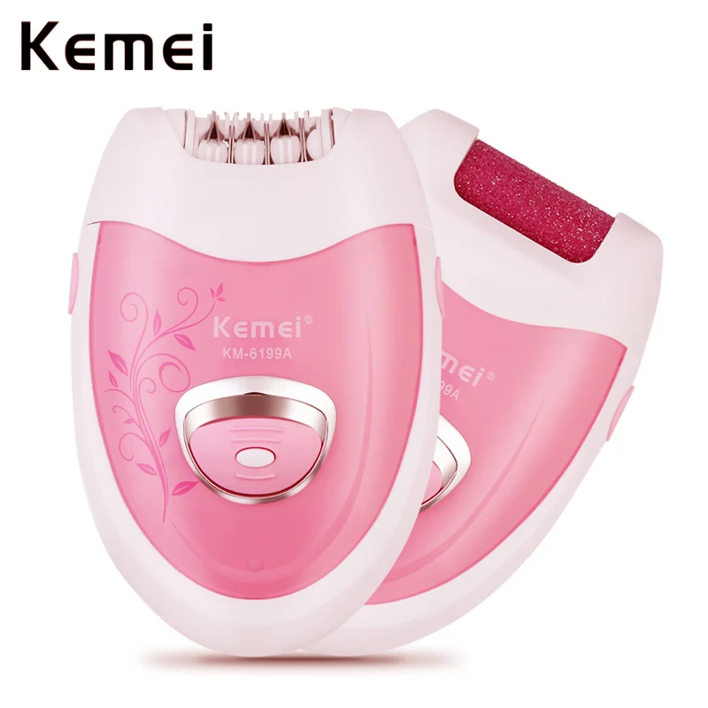 

Kemei 2 In 1 Epilator Lady Grinding Feet Device Electric Hair Removal Machine Bikini Trimmer Professional Female Care Tools 40D