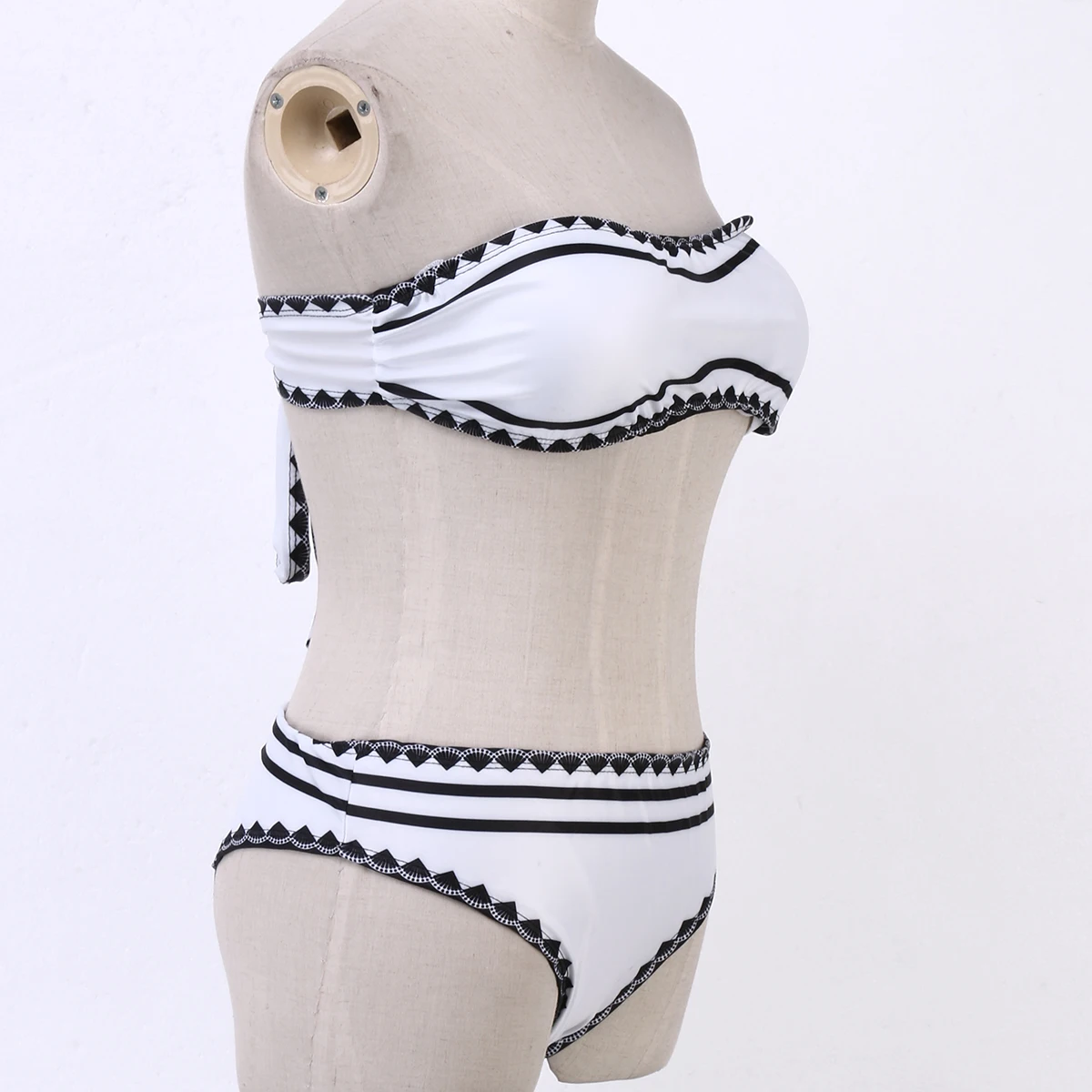 Женский комплект бикини с завязками без бретелек топы принтом купальник из двух