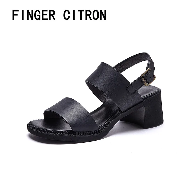 

Finger Citron Women Sandals Shoes New Style Genuine Cow Leather Round Toe Square Outsole Soft By Handmade For Summer Size:35-41
