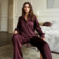 hiloc dark brown pajamas for women sleepwear single breasted autumn pajama nightgown trouser suits set woman 2 pieces loungewear