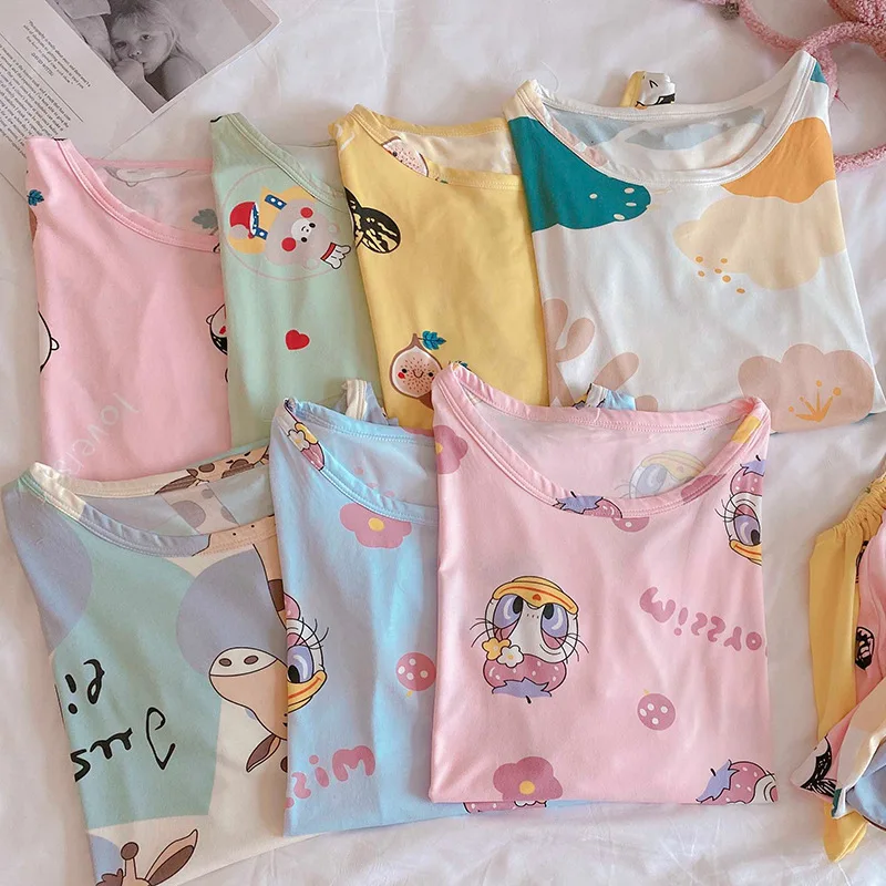 

Disney cute Mickey print pajamas women summer short-sleeved shorts cute cartoon plus size loose two-piece suit