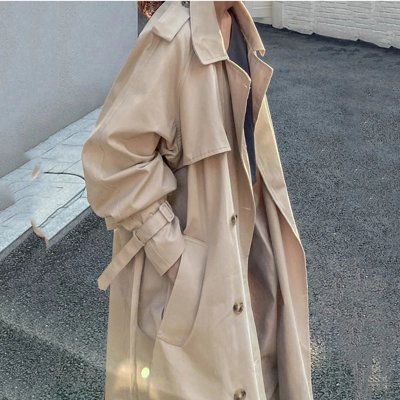 

Осенняя элегантная женская ветровка, шикарный тренчкот в Корейском стиле, новая модель, свободные пальто в стиле Хепберн с поясом, женская о...