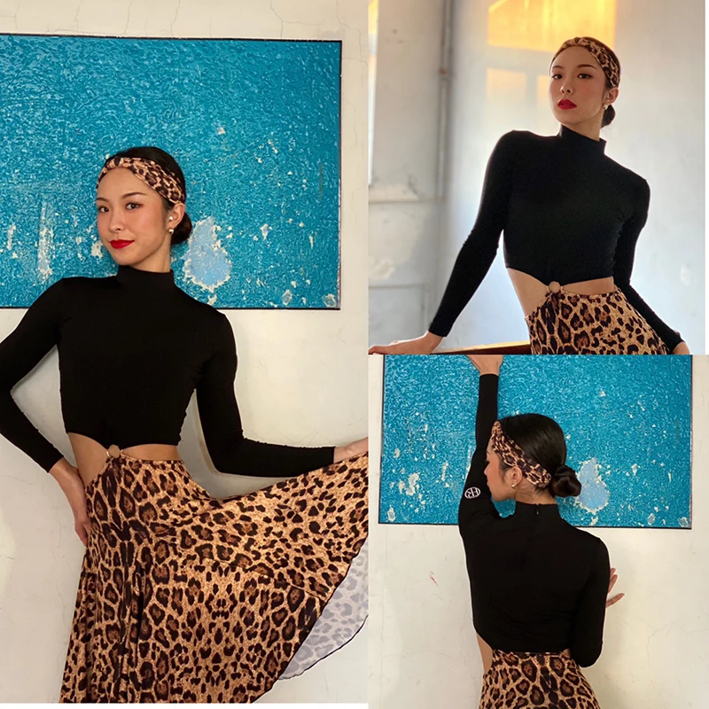 New Latin Dance Dress Women Practice Dancewear Leopard Salsa Rumba Modern Costumes Clothes DQS6458 | Тематическая одежда и