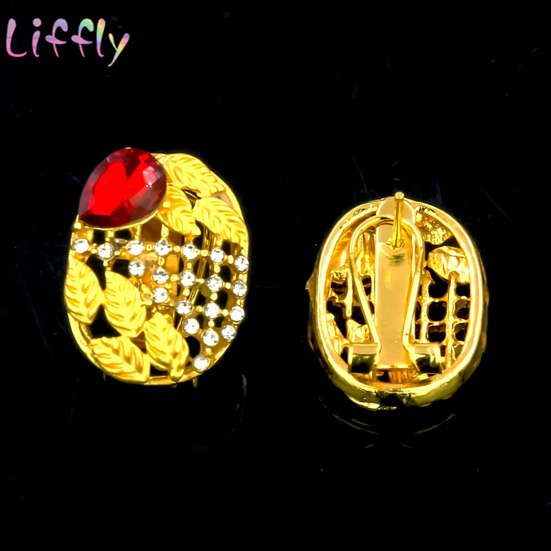 Dubai Gold Jewelry Sets for Women Wedding Party Fashion Crystal Necklace Earrings Ring Bracelet Red Classic | Украшения и