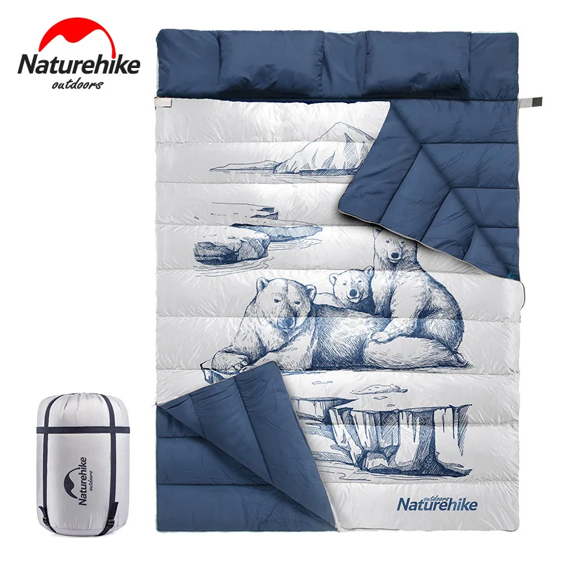 

Спальный мешок Naturehike для двух человек с подушкой, уличный дышащий влагостойкий мешок для защиты от брызг