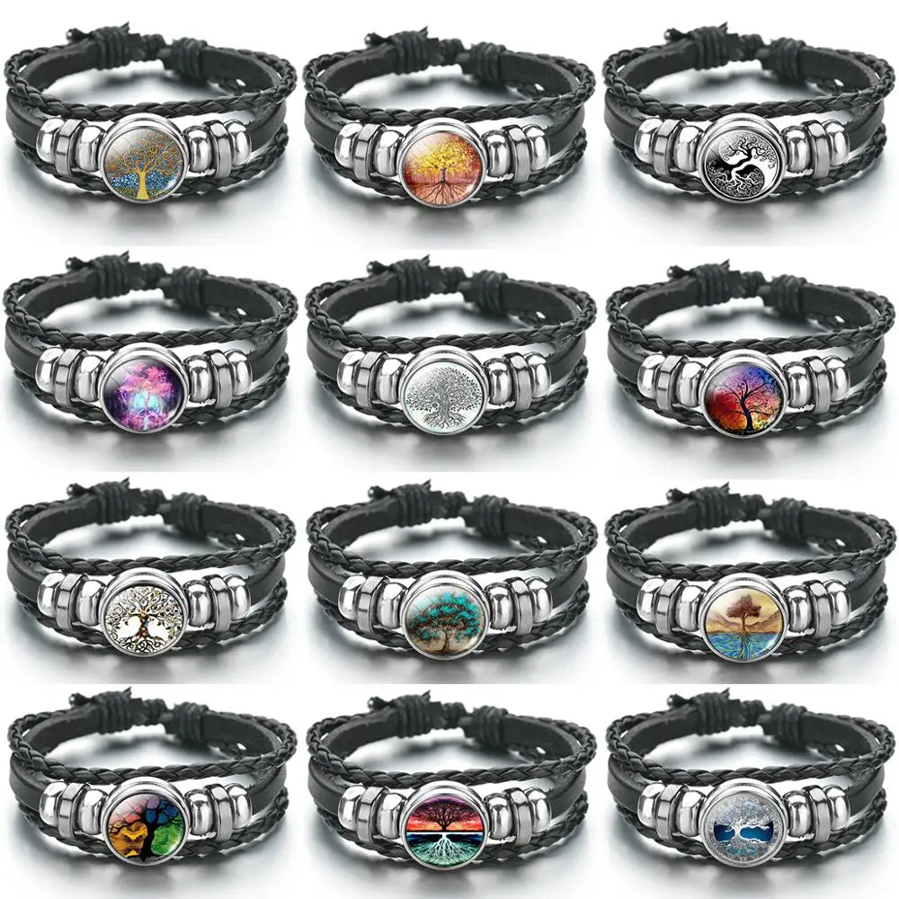 Tree of Life Aromatherapy Bracelet Black Leather Essential Glass Surface Bracelets Bracelets