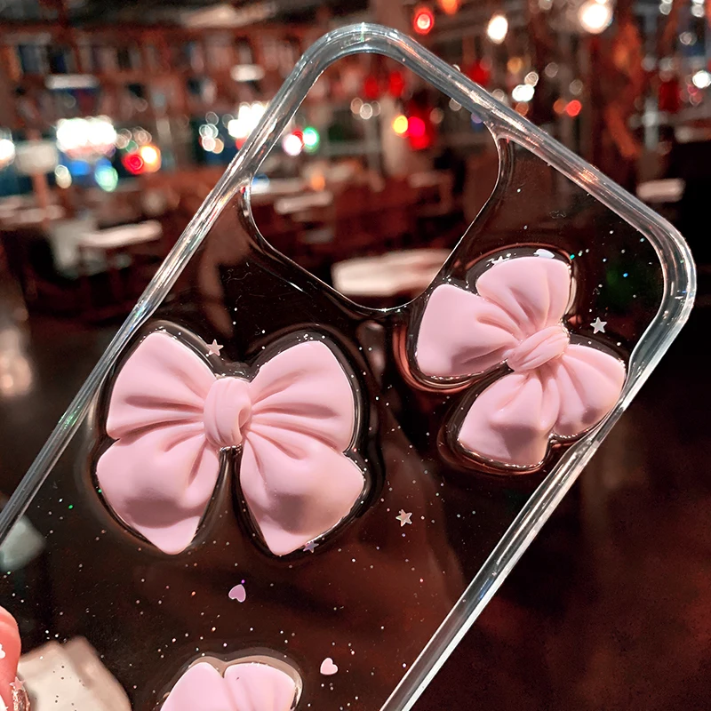 

Cute Bow Case For iPhone 11 Luxury case 12 Pro Max XR XS 8 7 Plus 6 Transparent Soft TPU Shockproof Cover