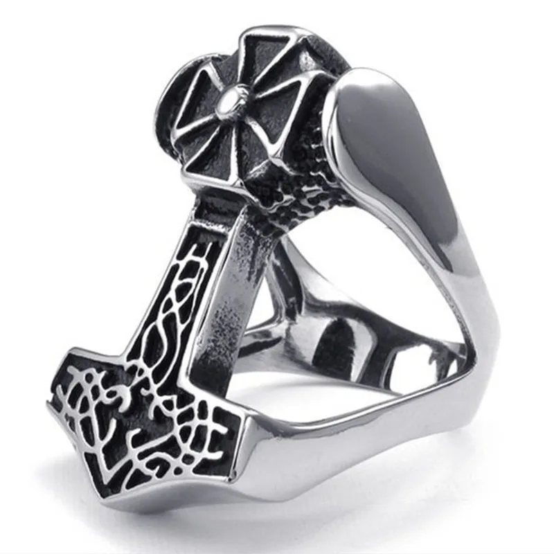 

Nodic Myth Men's Vintage Knot Cross Thor's Hammer Amulet Ring