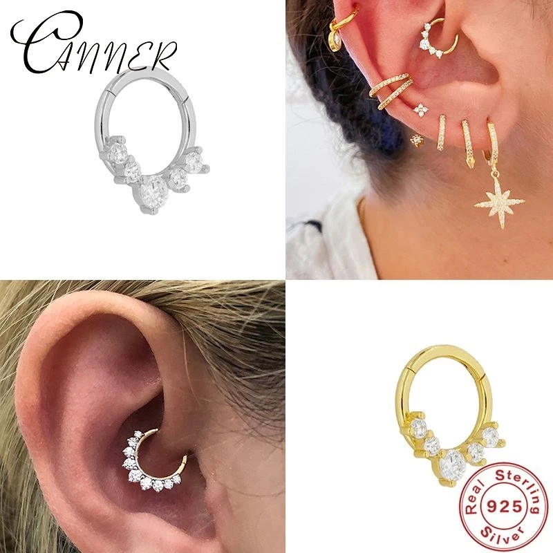 

CANNER 1 Piece 925 Sterling Silver Stud Earrings for Women Earings Crystal Zircon Round Earings Nose Piercing Cartilage Earring