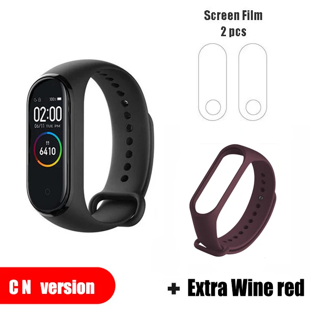 CN extra Wine red Xiaomi mi-браслет 4, новейший музыкальный смарт-браслет mi Band 4, цветной экран, Bluetooth 5,0, глобальная версия - Цвет: CN extra Wine red
