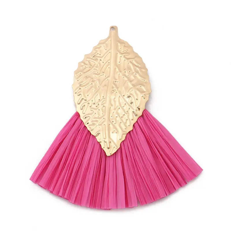 3 Шт. Кисточки Подвески Железный сплав и плетеная лента Веерной формы Лист Мультиколор для создания ювелирных изделий, декора и аксессуаров для одежды 57мм х 52мм.