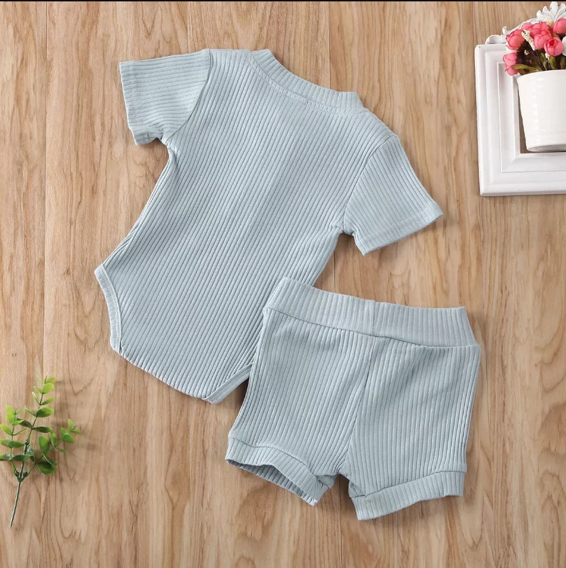 

0-24MHigh quality Kids boys and girls solid color pit strip suit pit strip short-sleeved T-shirt + half pants