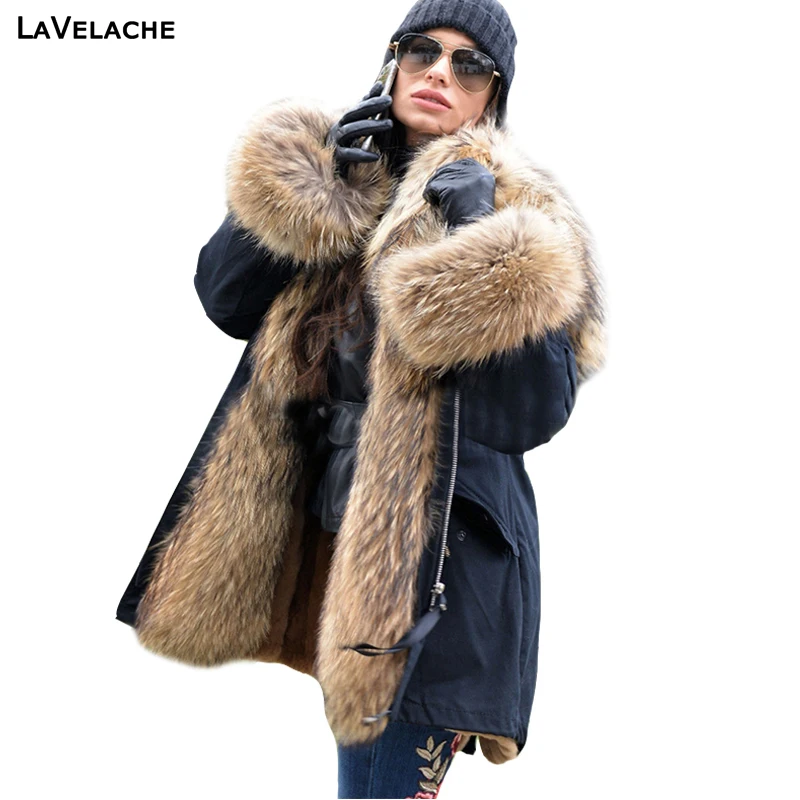 LaVelache 2021 Long Parka Real Fur Coat Winter Jacket Women Natural Real Fox Fur Coats Outerwear Streetwear Casual Oversize New enlarge