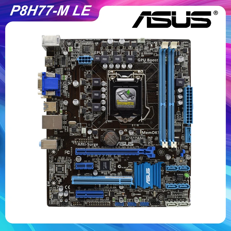 

ASUS P8H77-M LE LGA 1155 Intel H77 Original PC Motherboard DDR3 16GB Core i3 i5 i7 Cpus DVI HDMI USB3.0 uATX PCI-E 3.0 X16 Slot