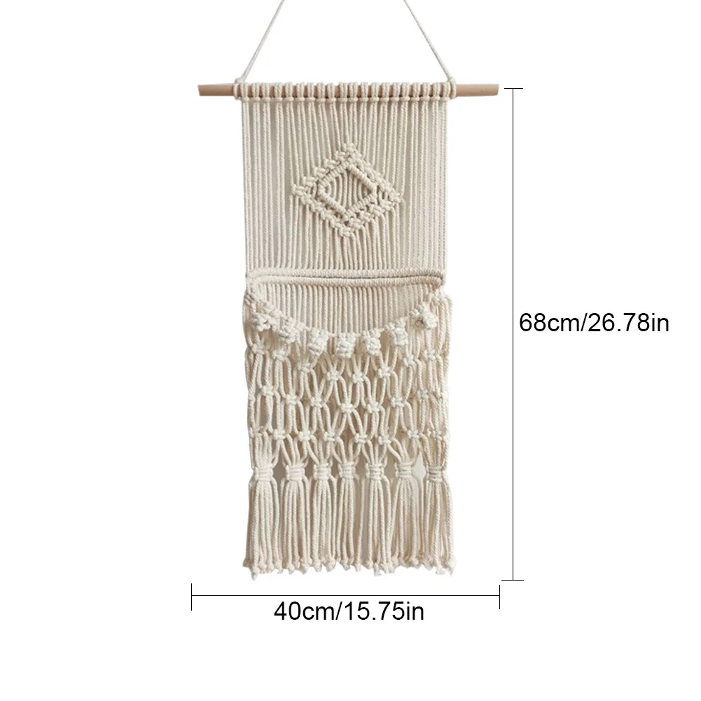 

Macrame Boho Decor Woven Wall Hanging Magazine Storage Net Bag Bohemian Cotton Handwoven Tapestry Apartment Dorm Room Decoration