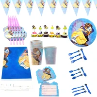 105pcs beauty beast theme cake toppers cups decorate straws baby shower tablecloth birthday party forks spoons napkins banners