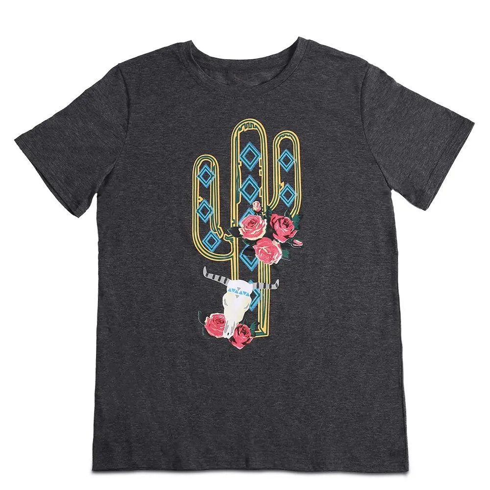 Женская футболка с короткими рукавами изображением кактуса и черепа в стиле