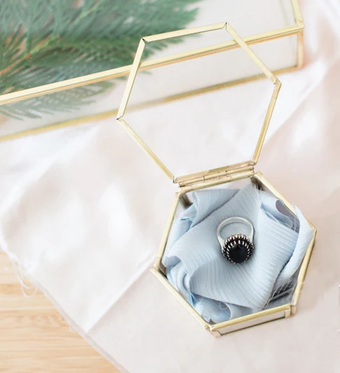 Мини Шестигранная Геометрическая коробка для обручального кольца держатель