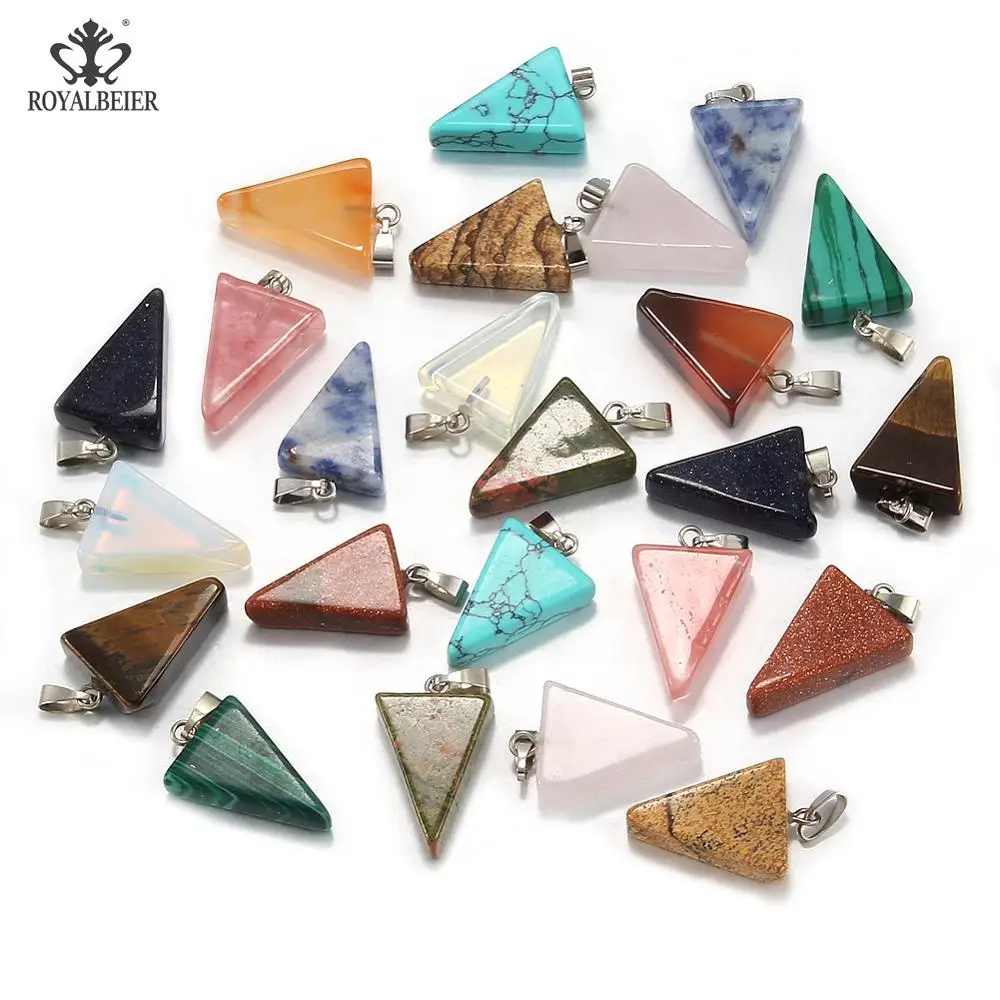 10pcs Natural Stone Material Triangle Charm for Woman Pendant Necklace Chakra Power Reiki Handmade Jewelry | Украшения и